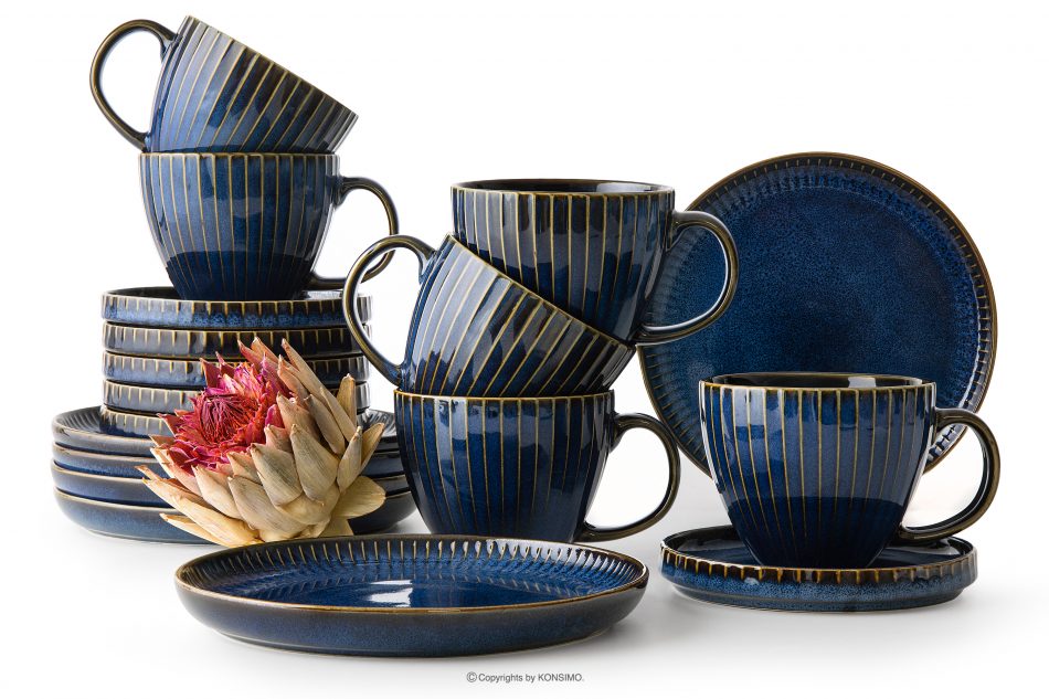 AD STRIPES Čajová souprava pro 6 osob (18 ks) reaktivní porcelán, granátová barva tmavě modrá - obrázek 0