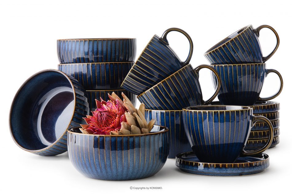 AD STRIPES Sada na snídani pro 6 osob (18 ks) reaktivní porcelán, granátová barva tmavě modrá - obrázek 0