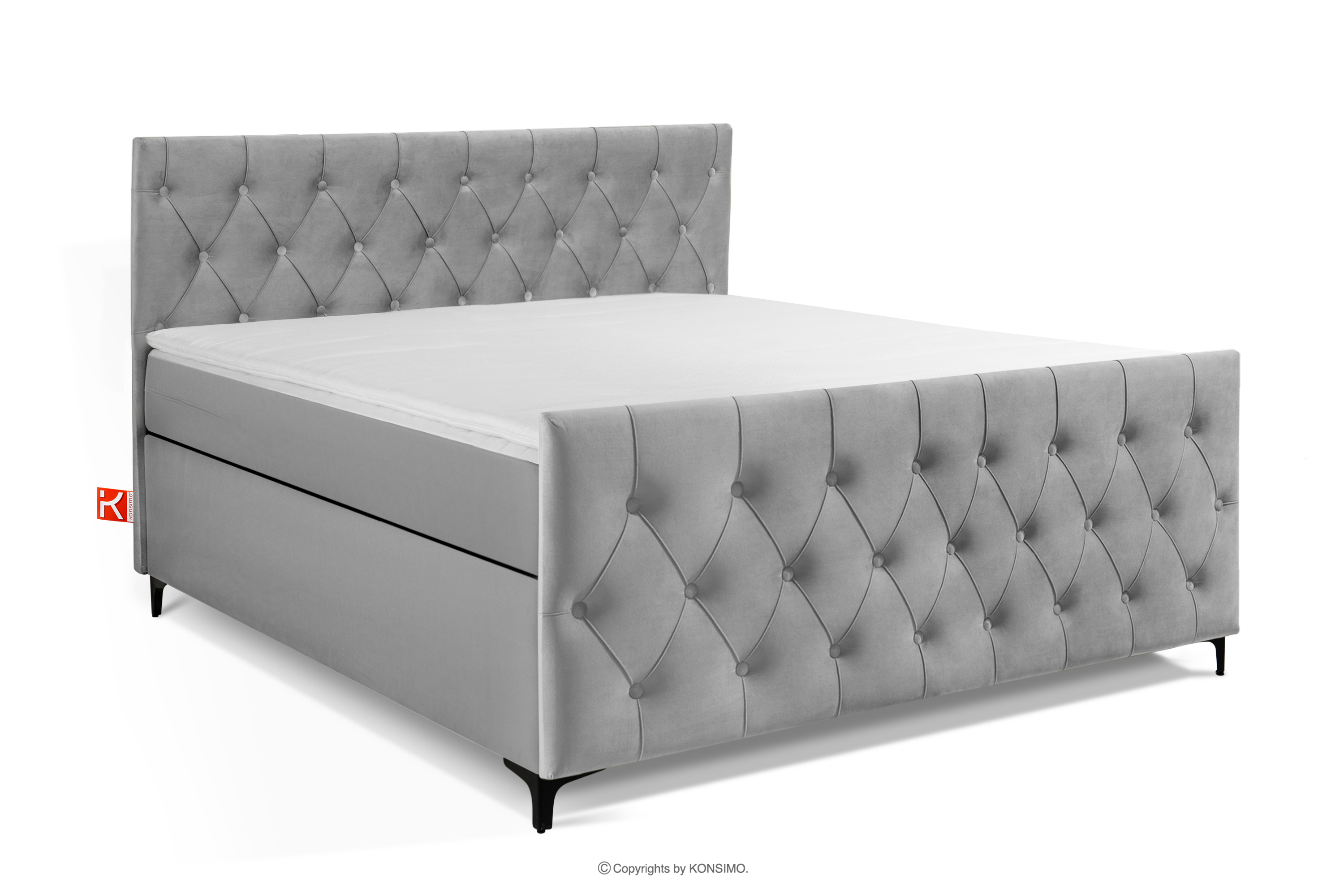 Kontinentální postel se snímatelným potahem z matrace 160 cm velur světle šedá