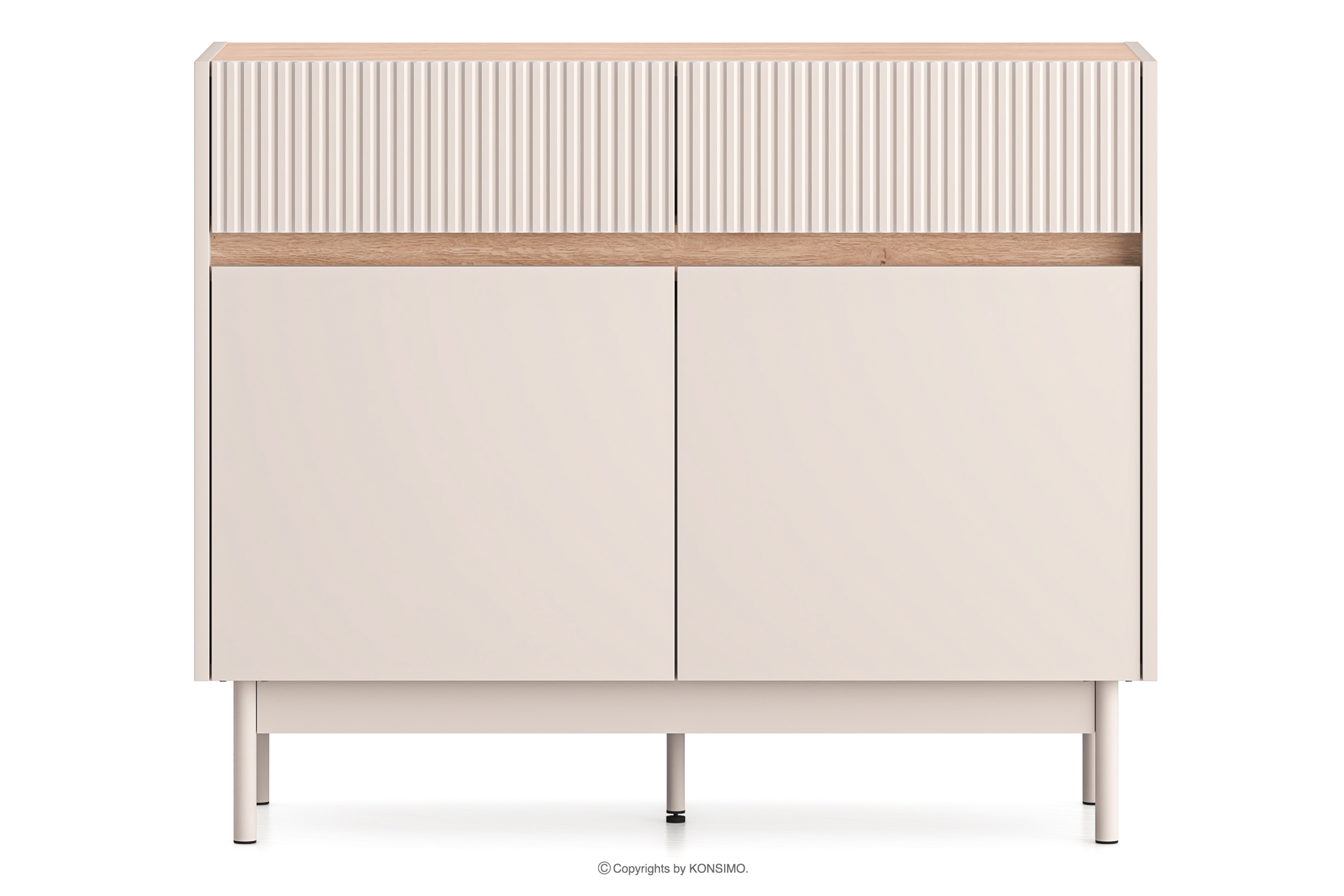 Komoda s rýhováním elegantní krémová/dub