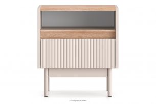NALIA, https://konsimo.cz/kolekce/nalia/ Elegantní noční stolek s rýhováním krémová/dub krémová/dub - obrázek